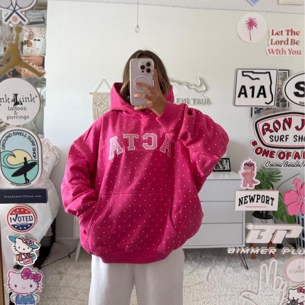 Pink ACTA polka‎ dot oversized hoodie